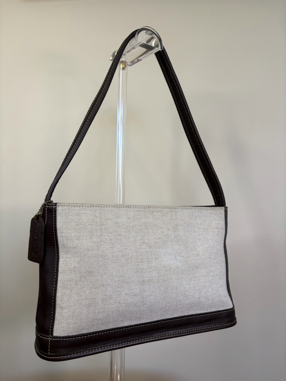 Vintage COACH Large Bleeker Zip Shoulder Bag Canvas Brown Leather 6124 EUC - Picture 1 of 17